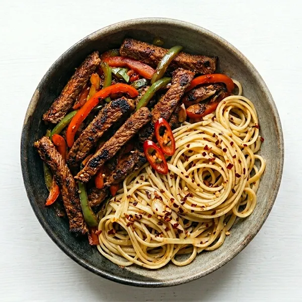 Cajun Beef Bites With Aglio Aglio Linguine